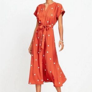 LOFT Orange Polka Dot Midi Dress